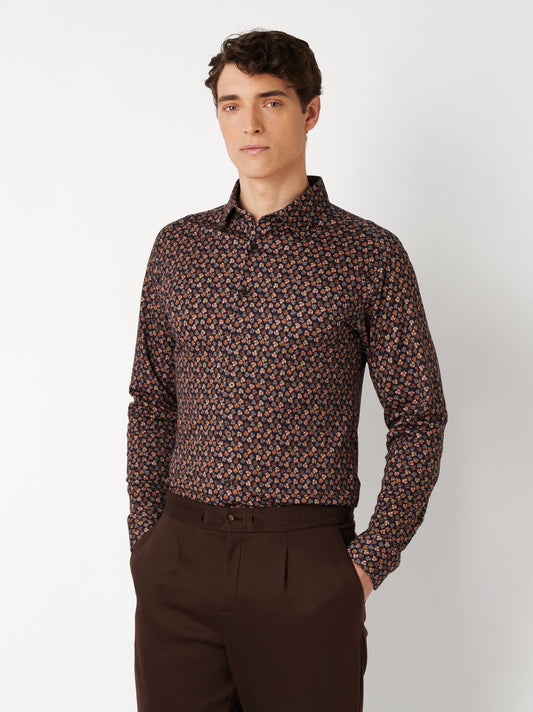 Desoto hemd Casual Kent 98228 kleur 877 navy brown leaves