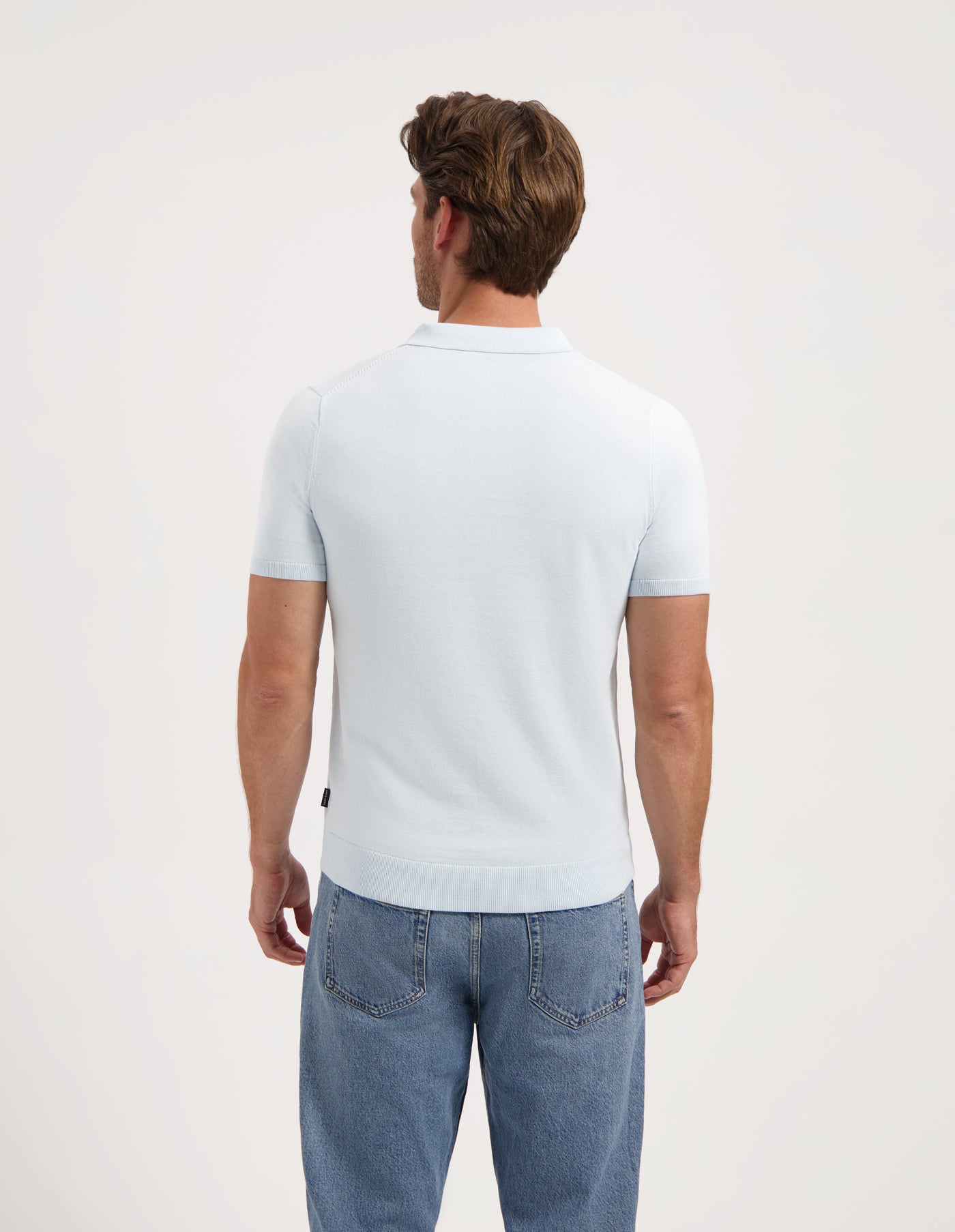 Saint Steve knitted polo Chris kleur misty blue