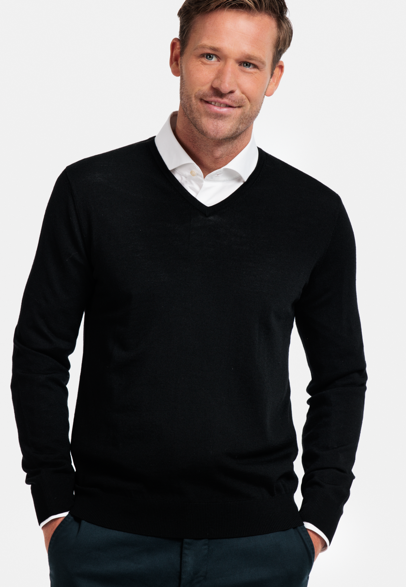 Thomas Maine trui V-hals NOS81 TM 100 kleur 90 zwart