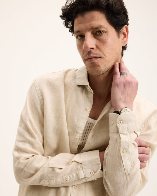 The Goodpeople hemd Soho linen dye kleur beige