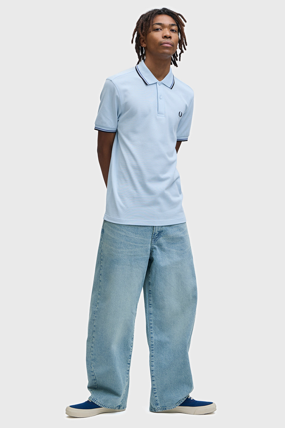 Fred Perry polo M 3600 knitted polo kleur 96A lichtblauw