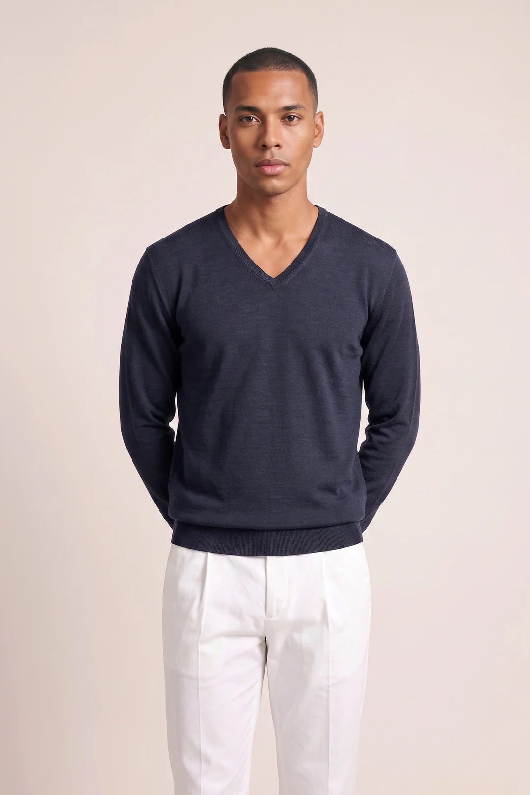 Thomas Maine trui V-hals NOS 81 TM 100 kleur 60 navy